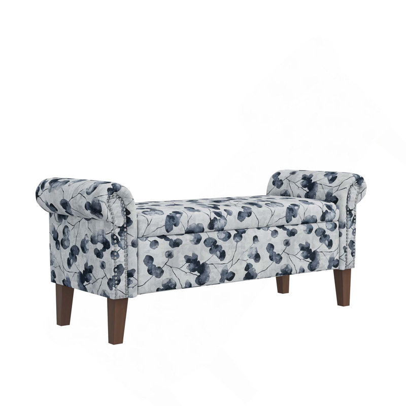 Banc de rangement à accoudoirs roulés Traditional, Noir / bleu / gris