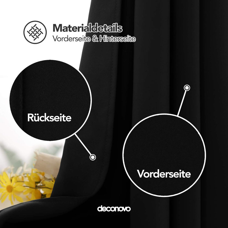 Blackout Curtain Pair, Black, 140cm wide x 245cm high