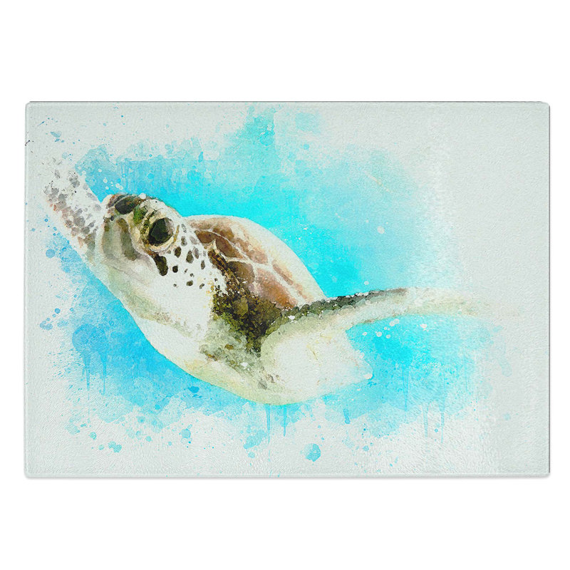 Glass Green Turtle in Abstract Chopping Board, 39 cm W x 28.5 cm L