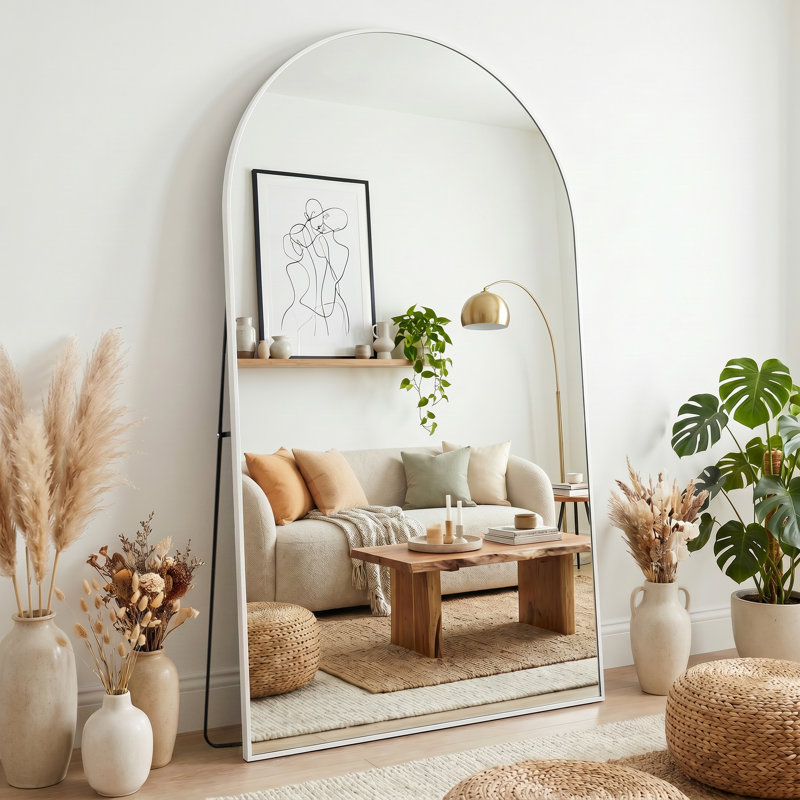 Oversized Arch Floor Mirror with Stand, Wall Mirror, 81" x 41", White