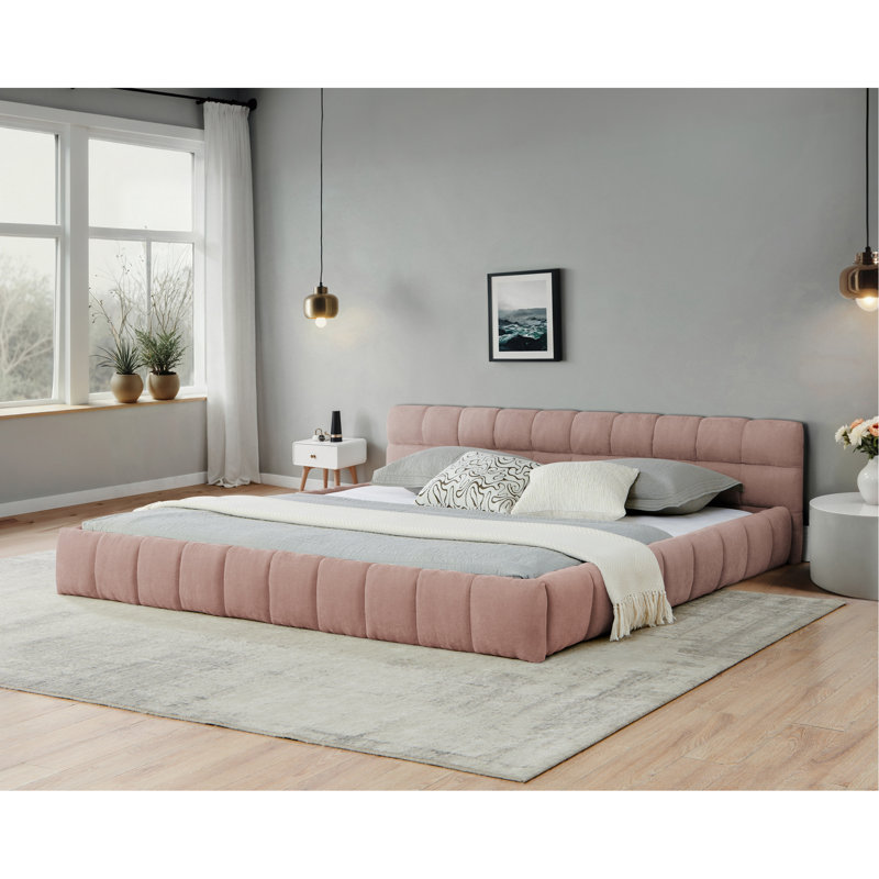 Structure de lit tapissier très grand californien avec tissu épais, lit plateforme en chenille avec tête de lit et structure. Aucun sommier tapissier requis (90,5 po x 80,5 po x 31 po)