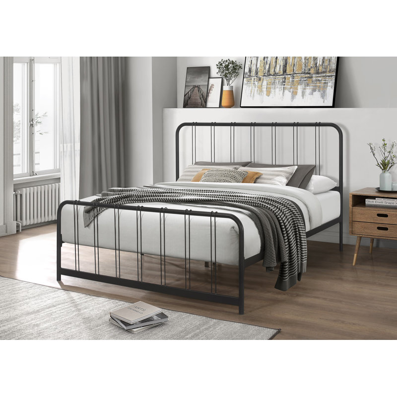 Emden Metal Slat Bed, Black, Queen