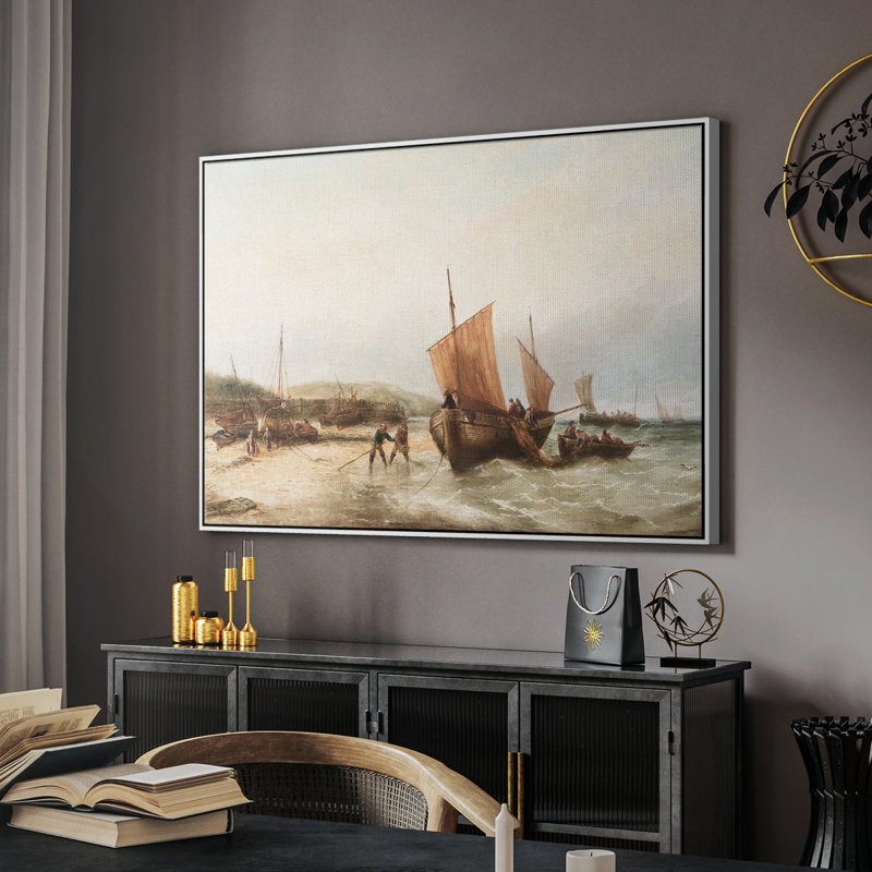 «Vintage Nautical Print-CXL» sur, Toile encadrée flottée blanche, H 17 po x l 25 po x P 2 po