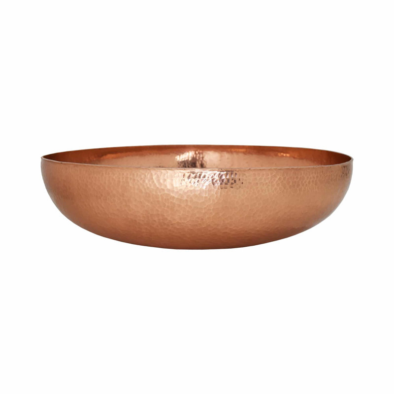 Maestro Sonata Hand-Hammered Copper Round Vessel Bathroom Sink, Polished Copper