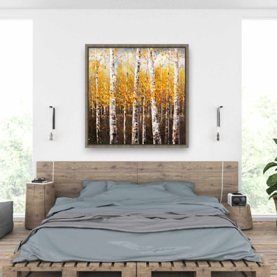 Birches by sunny day - Orange Framed Canvas for Home Decor