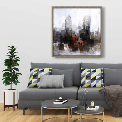 Obscure City - Toile abstraite encadrée beige pour la décoration intérieure
