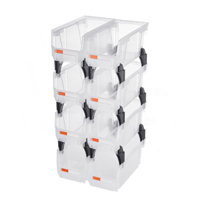 Plastic Stackable Storage Bins, 10.9 x 5.5 x 5.1 inch (8 Pack), Plastic Containers for Organizing & Storage Bins for Closet, Garage, Small Parts, Office Supplies, Other Accessories, Transparent