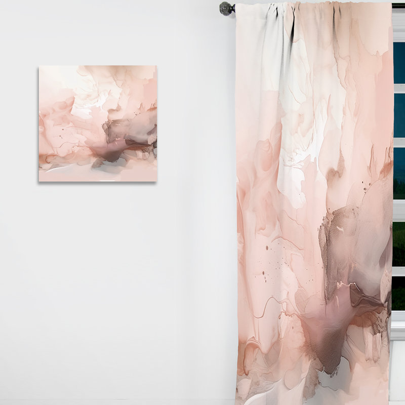 Pink Delicate Abstract Marble I - Modern Velvet Curtain - Room Darkening - 1 panel, 52" W x 95" L