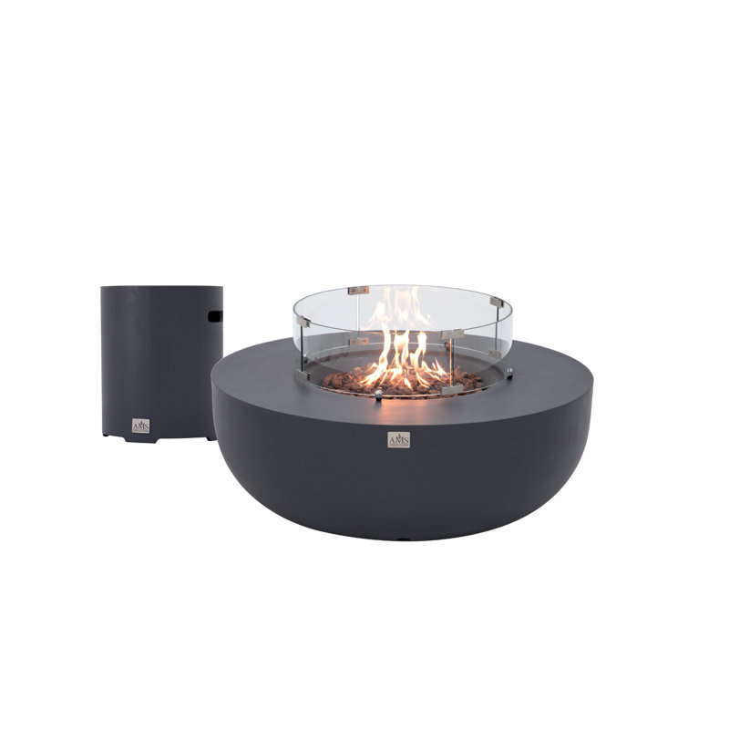 Eclipse 44" Round Propane Fire Pit Table with Wind Guard, Burner Lid & Tank Cover, Dark Gray