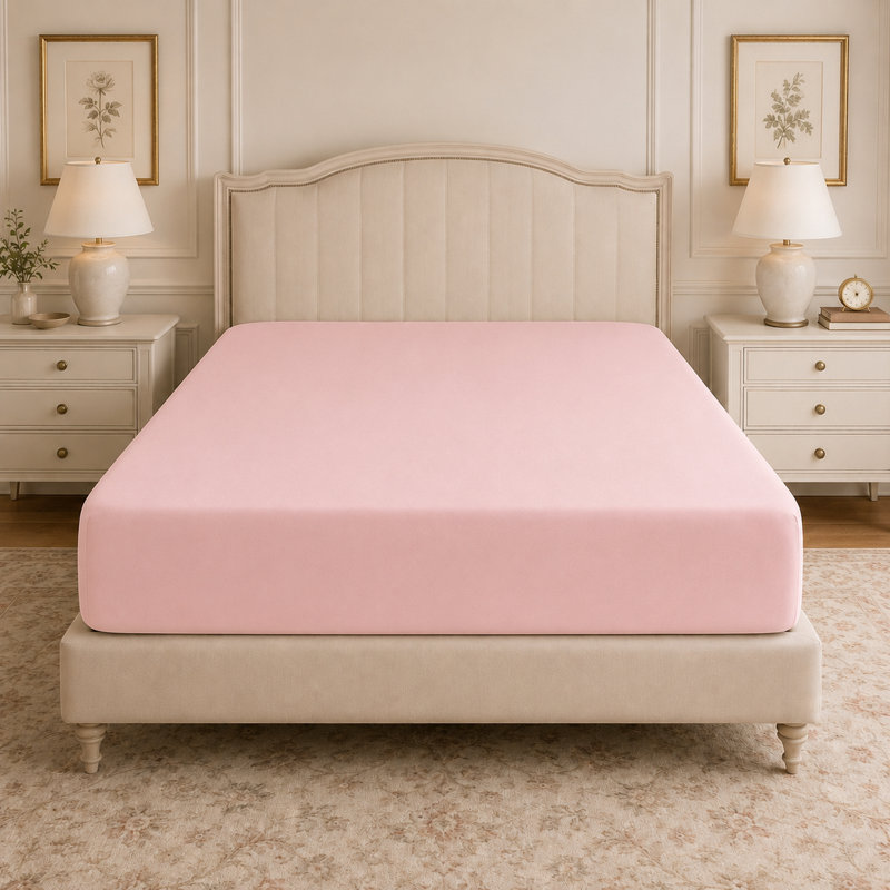 200 TC 50/50 Percale Polycotton Percale Fitted Sheet, Double (4'6), Powder Pink