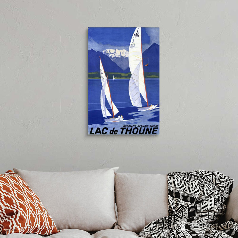 « lac de thoune » par otto baumberger affiche rétro, H 30 po x l 20 po x P 1,5 po, Toile