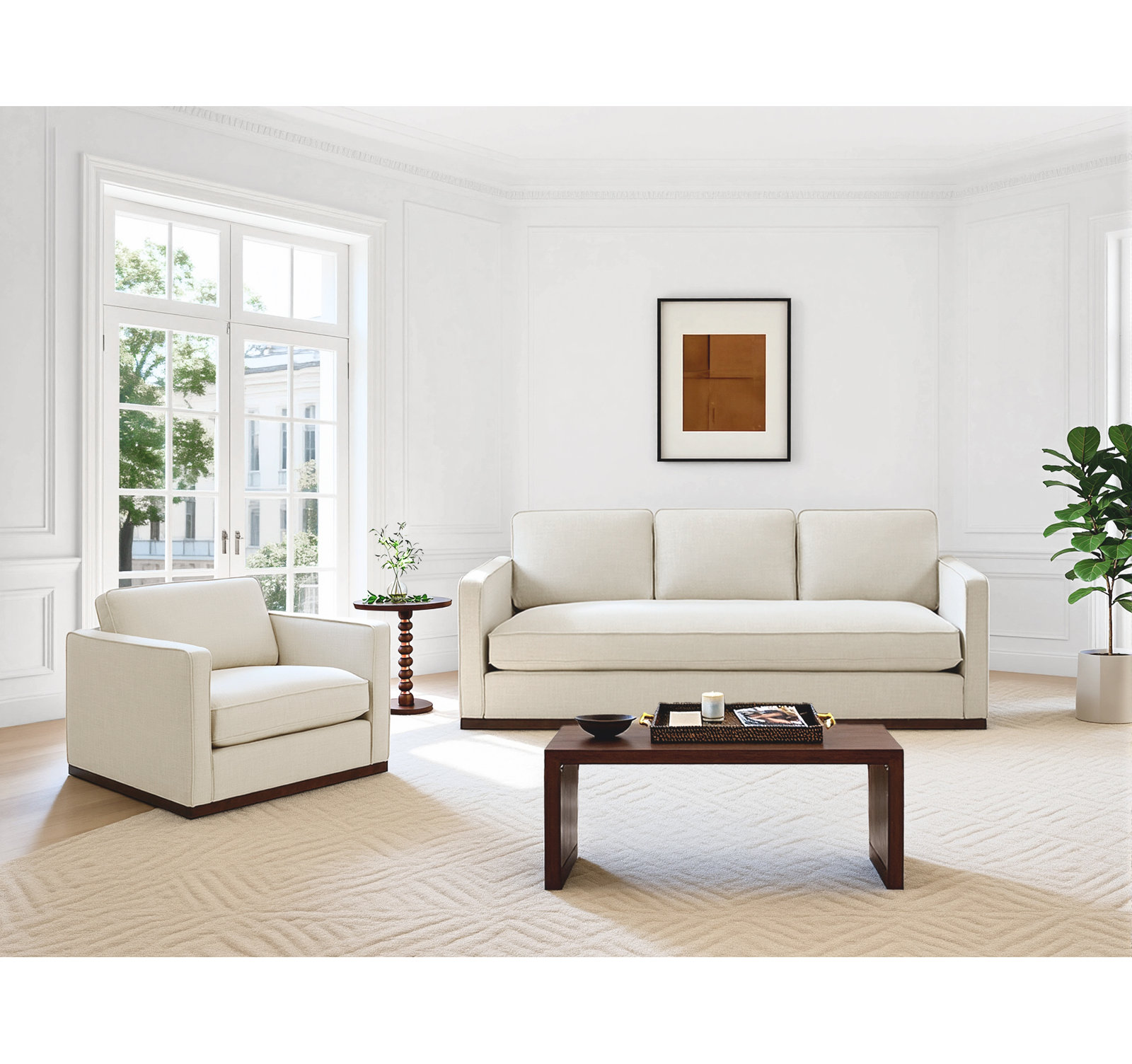 Bobbi 2-Piece Upholstered Living Room Set with Plinth Base, Flanigan Cotton