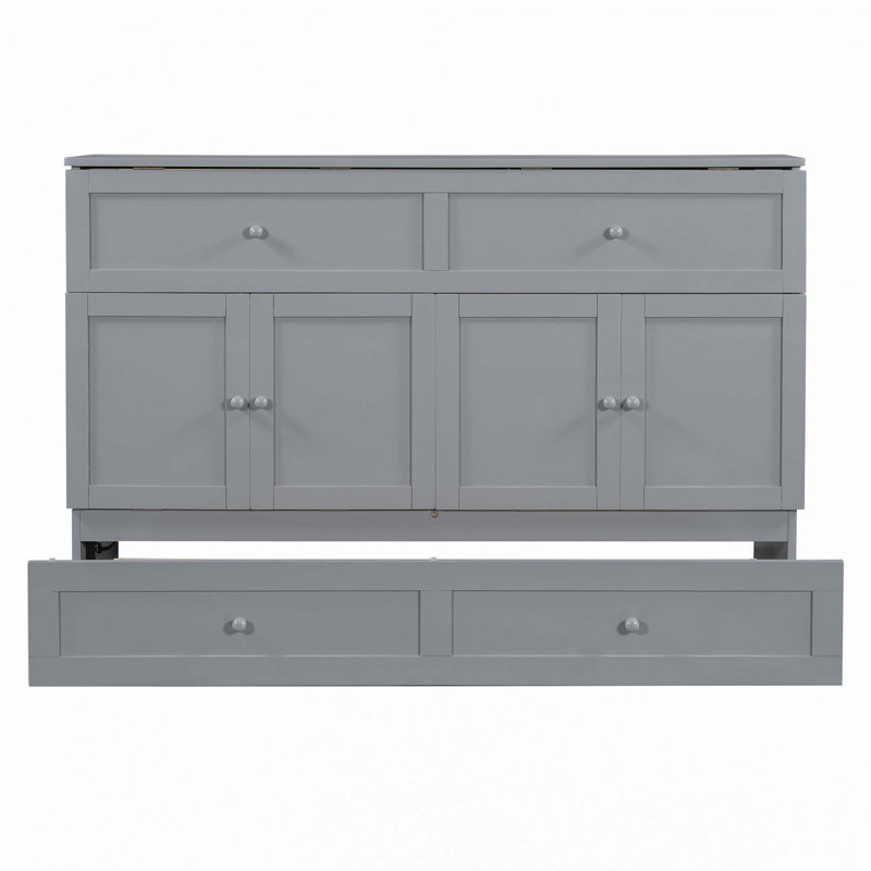 Lit escamotable avec grands tiroirs Murphy, Gris, Grand