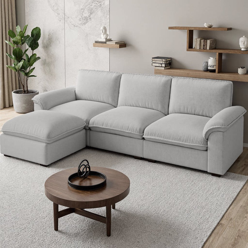 Canapé modulaire en L en chenille de 102 po avec repose-pieds CloudHaven CloudHaven, modulaire 3 places avec mousse à mémoire de forme et accoudoirs roulés, capacité de 900 lb, mi-doux pour le salon, appartement