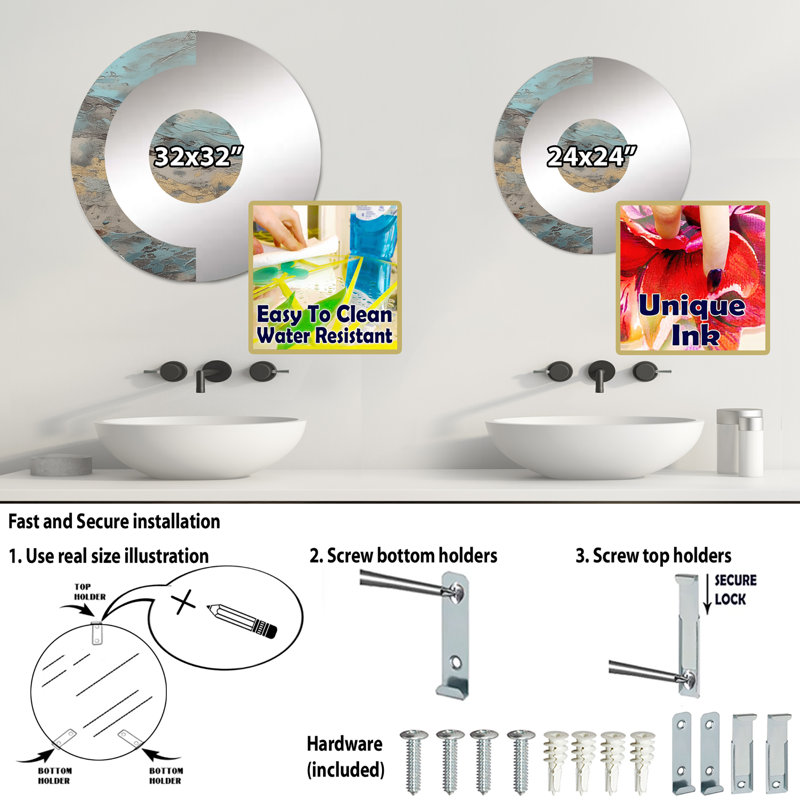 Garic - Miroir mural demi-cercle, 23,6 po x 23,6 po