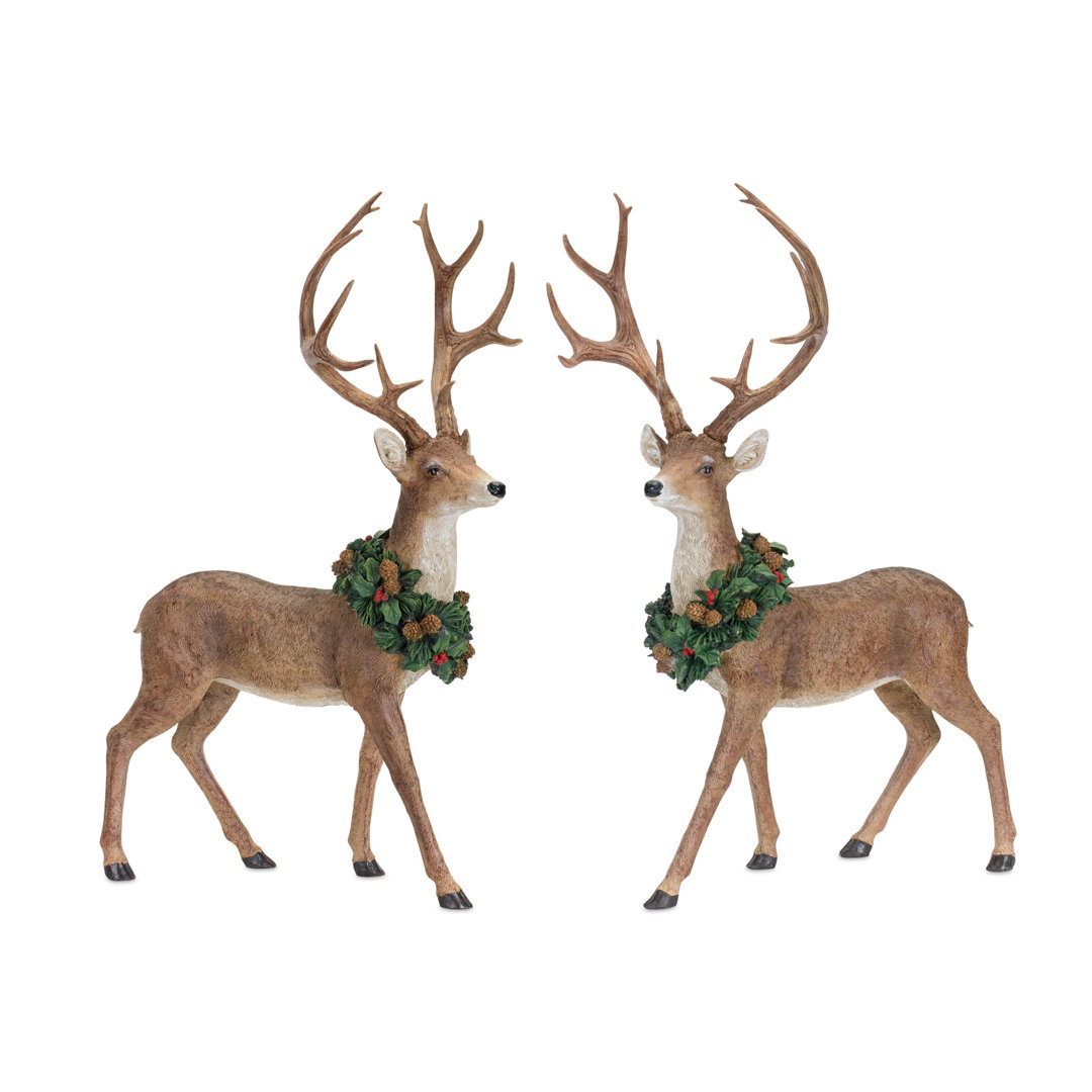 Resin 2 Piece Deer with Wreath Set The Holiday Aisle®