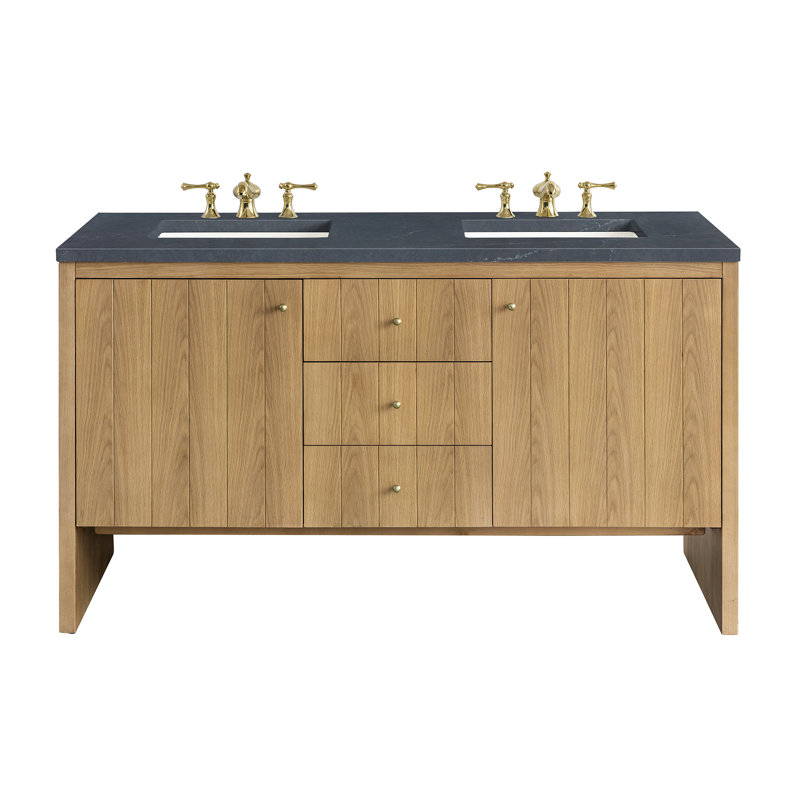 Hudson 60'' W Double Vanity, Charcoal Soapstone, Light Natural Oak, 8" Widespread