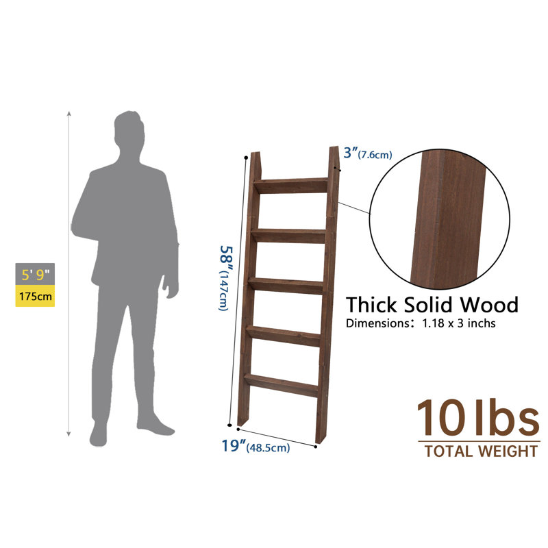 Échelle de couverture en bois Gracie Oaks 58 po, Marron foncé