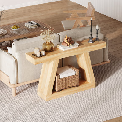 Console industrielle de 55 pouces, canapé d'entrée à 2 niveaux avec tablette de rangement ouverte, meubles décoratifs de style campagnard pour le salon, le couloir, le vestibule, le canapé derrière, la bûche