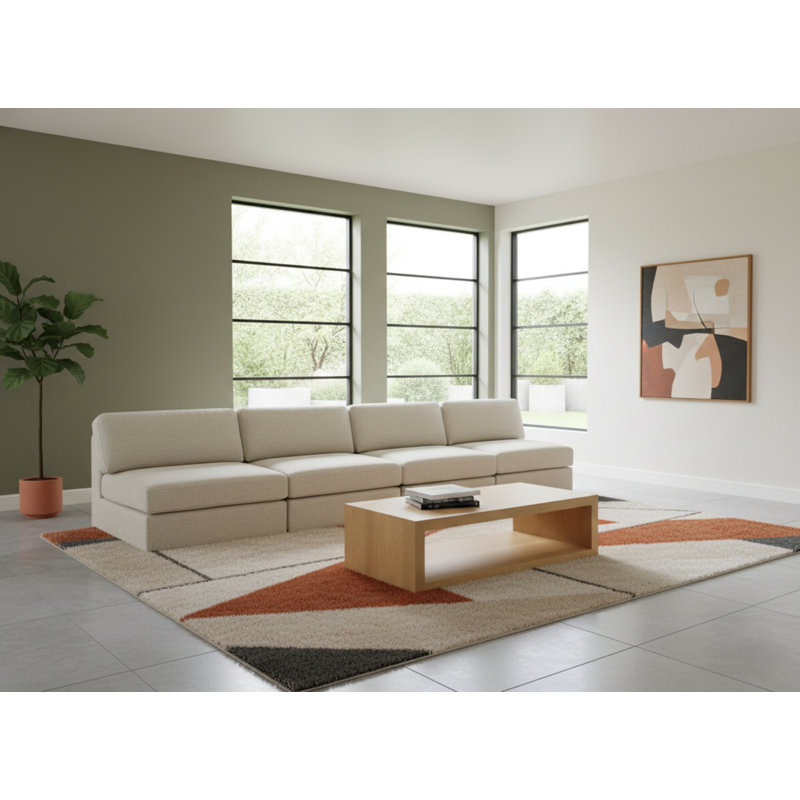 Canapé modulaire sans accoudoirs Hurman, Tissu beige texturé en lin