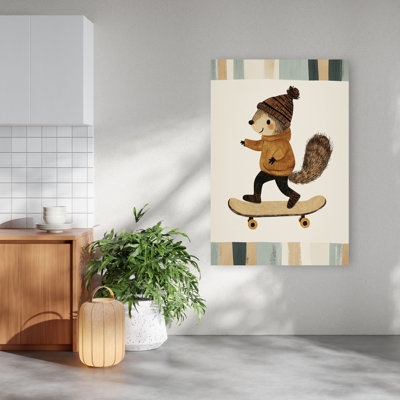 Happy Squirrel Skater Contemporary Squirrel Forest Wall Art Print 1 Piece Wrapped Canvas Wall Art