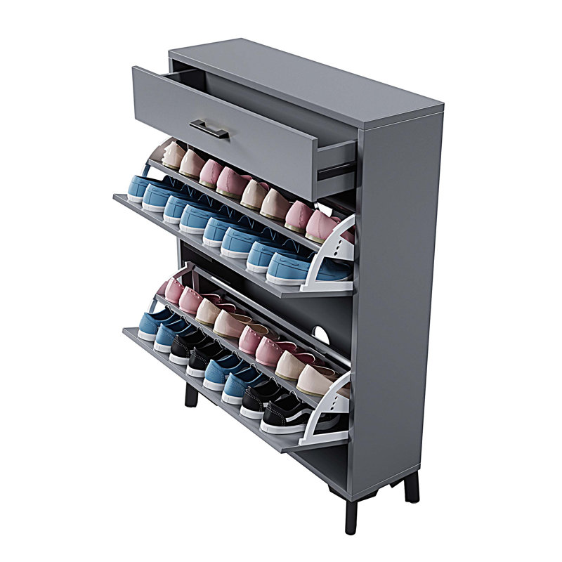 Marthalee Faux Wood Shoe Storage Cabinet, Gray/Black