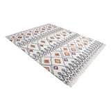 Radeema Hand Knotted Tencel Moroccan Area Rug in Ivory/Black/Orange