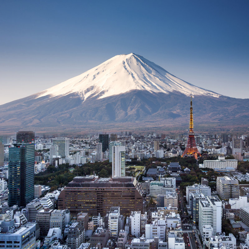 Tokyo Top View Sunset - Wrapped Canvas Print, 91cm H x 91cm W x 3.8cm D