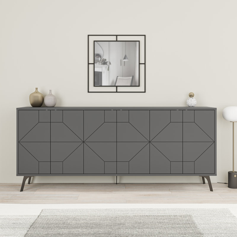 183cm Wide Modern Geometric Sideboard Storage with Push-to-open Doors, Anthracite