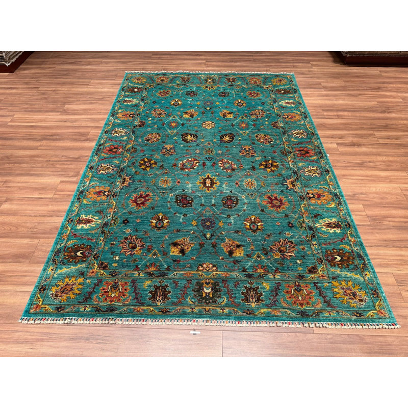 Tapis bleu sarcelle en laine et coton Original