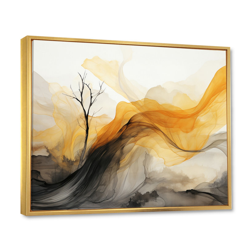 Paysages de rêves vagues rétro jaune noir - formes abstraites, art mural, salon, H 16 po x l 32 po x P 1 po