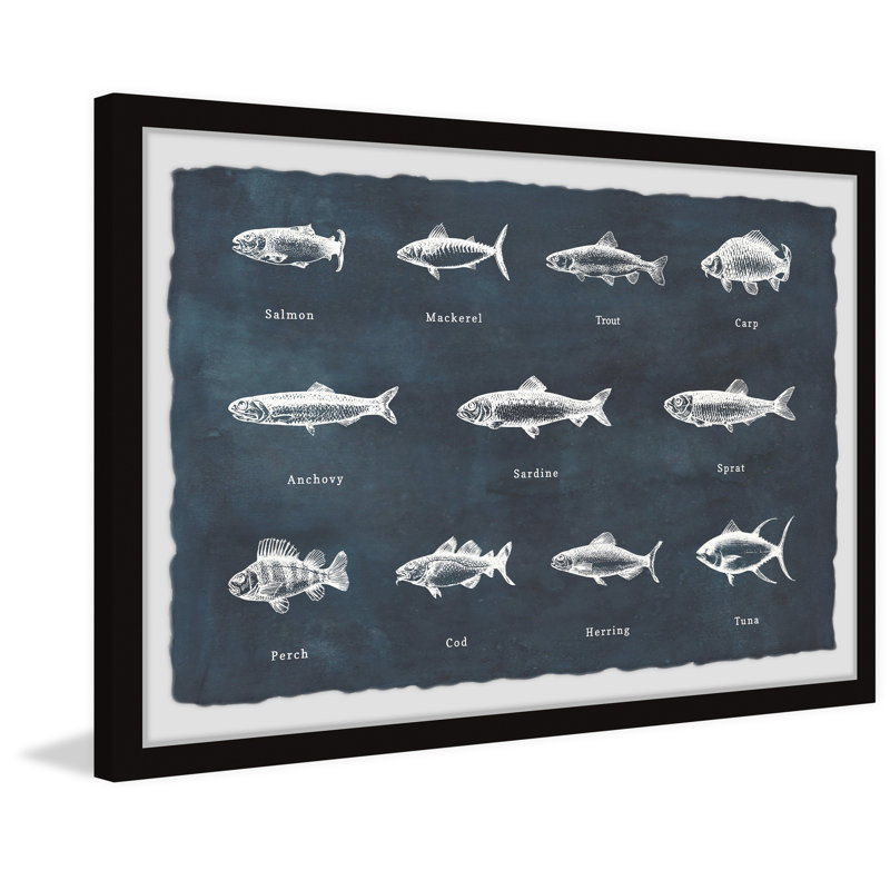«Deep Sea Fishes in Blue», reproduction encadrée