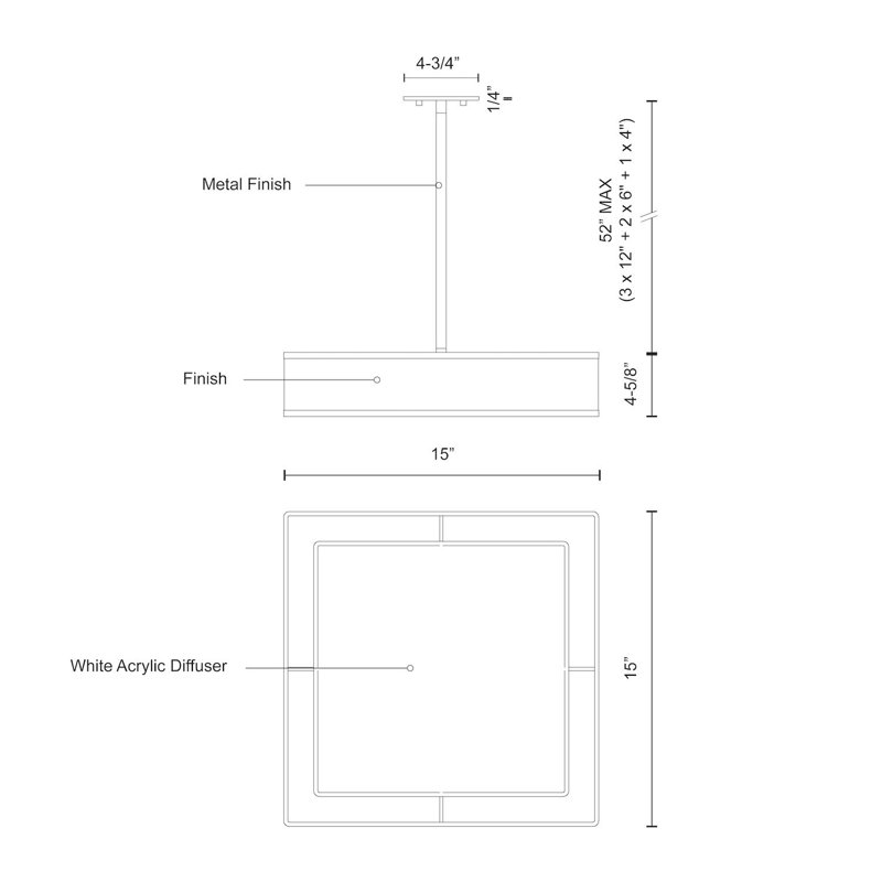 Covina 1 - Light LED Pendant, White, 56.88" H x 15" W x 15" D