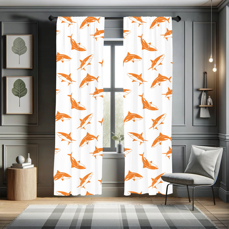 Rideaux d'animaux de mer Dakota Fields, impression de requins, 28 po, L 28 po x L 63 po, Vermillon pâle
