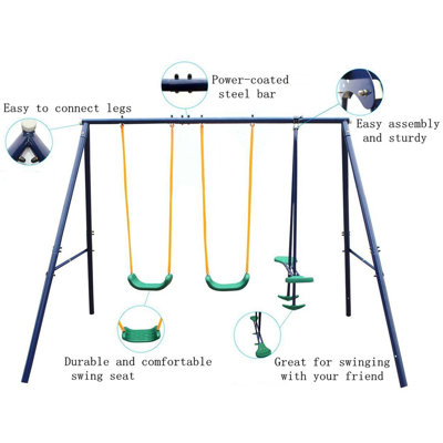 Metal Swing Set Outdoor with 2 Seats ,1 Seesaw Play Set for Kids