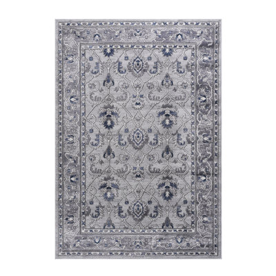 Tapis tissé à la main et gris / bleu 5X7. Décore le salon, la chambre à coucher et la salle à manger. Tapis antitaches, antitaches, approuvé, pour animaux, à poils moyens