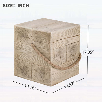 Outdoor/Indoor Square Side Table - Wood Grain MGO & Simulated Braided Cord Retro End Table For Patio & Home Decor | Gift Idea