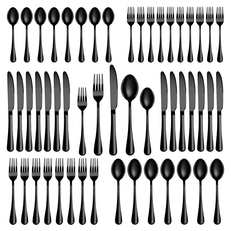 Service de couverts 40 pièces en acier inoxydable pour 8 personnes, Noir, noir, noir, noir