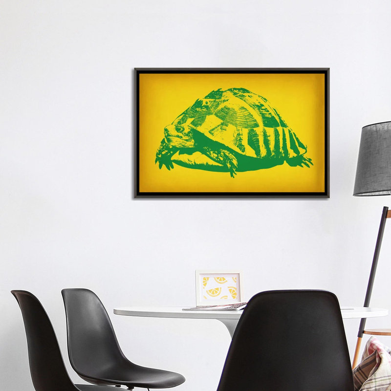 Tortue verte - impression sur toile, Aucun mat, H 26 po x l 40 po x 1,5 po, Toile encadrée de bois rustique foncé