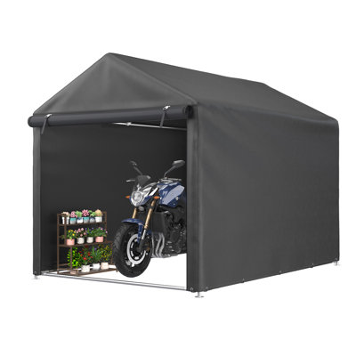 5 x 7.2FT Outdoor Storage Sheds with Roll-Up Zipper Door, Bike Storage Tent, Motorcycle Shelter Waterproof PE Tarp, UV-Resistant Carport for Motorcycle, Firewood, Tools