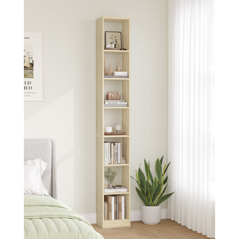 Bookcase, Tall Narrow Bookshelf, Wooden Bookcase with Open Storage Shelf, for Living Room, Home Office, Bedroom, Oak Beige