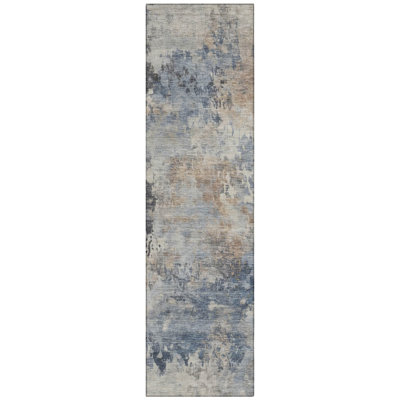 Machine Washable Indoor/Outdoor Xhevrie Denim Rug