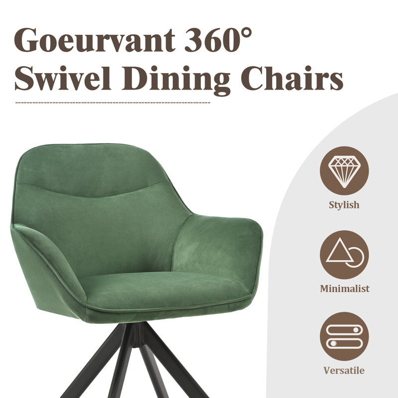 48.5cm H Fabric Upholstered Dining Chair with Arm, Green Velvet