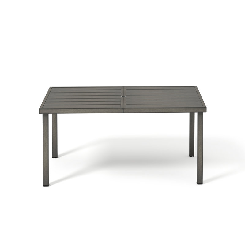 Heidrick 60" Rectangular Gray Aluminum Outdoor Dining Table With 2 In. Umbrella Hole, 28.7" H x 59.8" W x 36.2" D