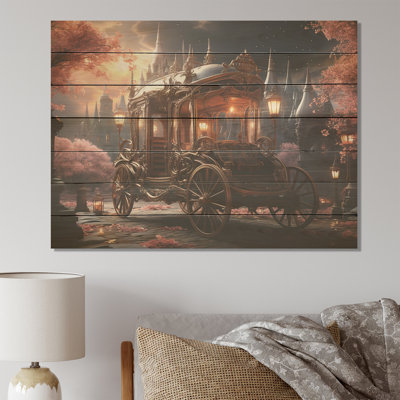 Motif floral de princesse rose - vieux chariot américain sur bois