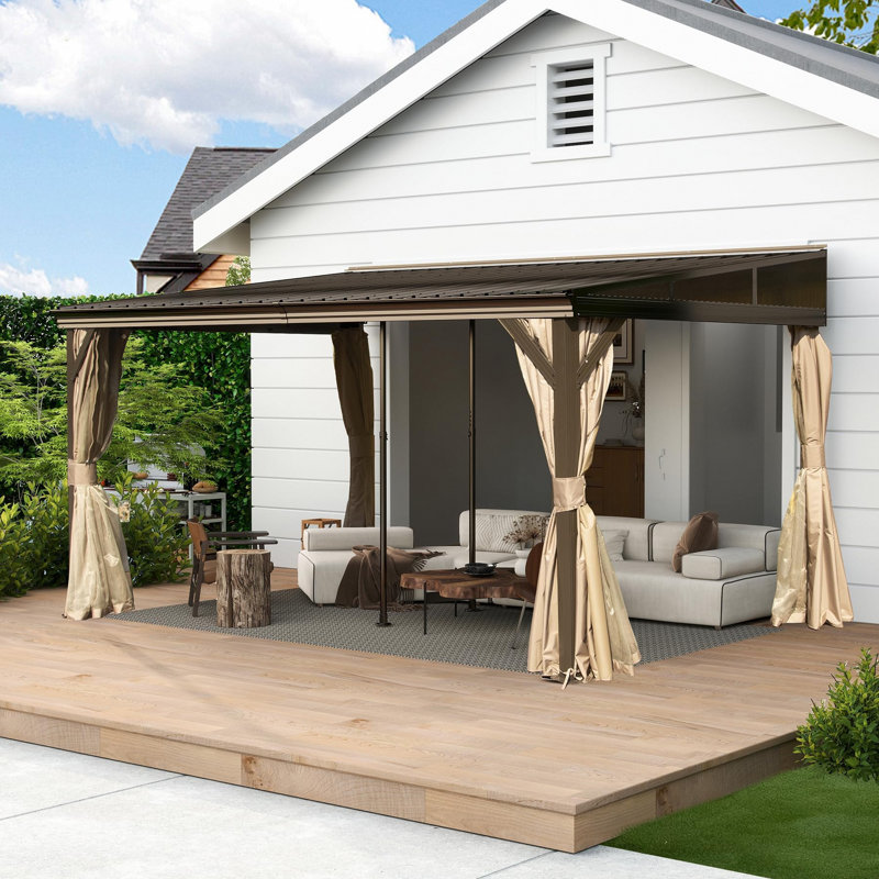Pavillon de jardin incliné 10 x 14 pi avec gouttières, pavillon mural extérieur avec toit en métal