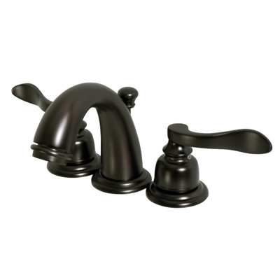 Kingston Brass NuWave French Two-Handle 3-Hole Deck Mount Widespread Bathroom Faucet with Retail Pop-Up Drain