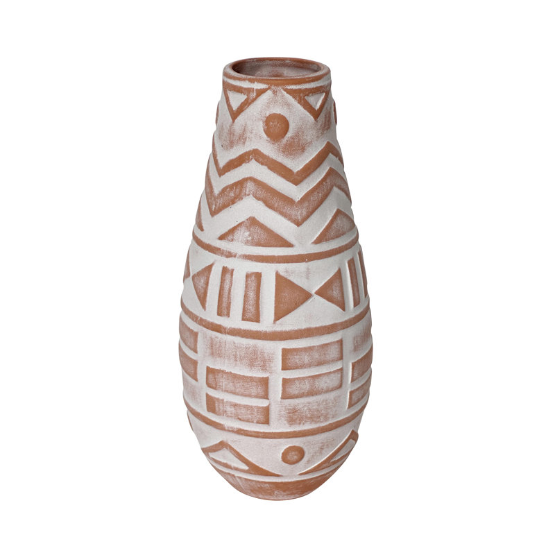 Earthenware Aztec Teardrop Flower Vase In Terracotta