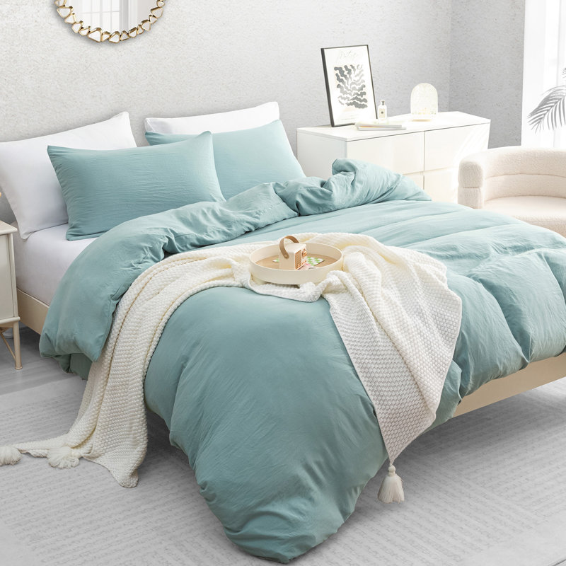 Microfiber Solid Colour Duvet Cover Set with Pillow Shams Included, Super King Duvet Cover Set + 4 Additional Pieces