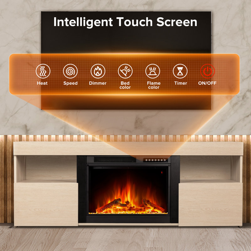 Light Oak 60" TV Stand with Electric Fireplace